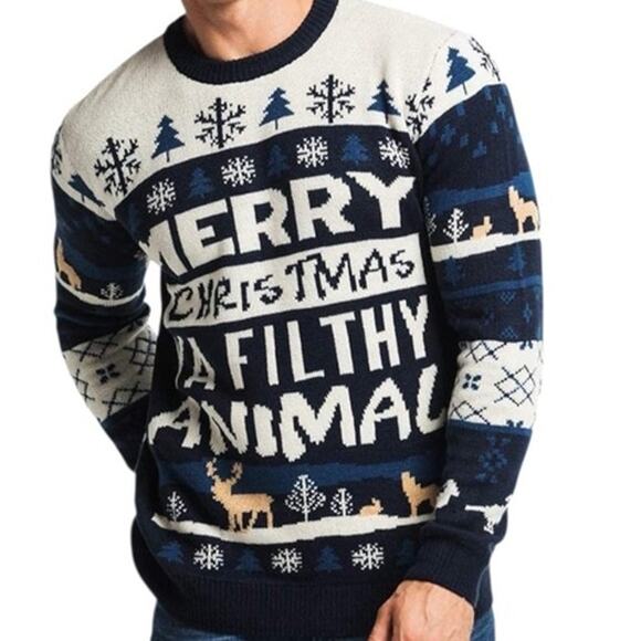 Merry Christmas Ya Filthy Animal Ugly Christmas Unisex Sweater XL - Picture 2 of 9